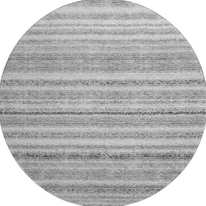 HomeRoots 8' Gray and Silver Striped Round Rug - Stylish, Washable, UV-Protected for High-Traffic Homes & Décor 650803