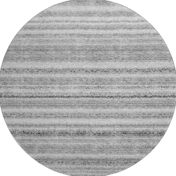 HomeRoots 8' Gray and Silver Striped Round Rug - Stylish, Washable, UV-Protected for High-Traffic Homes & Décor 650803