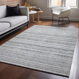 HomeRoots 8' X 10' Gray & Silver Striped Washable Area Rug - Durable, UV-Protected & Stain-Resistant Design 650804