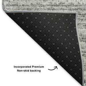 HomeRoots 8' X 10' Gray & Silver Striped Washable Area Rug - Durable, UV-Protected & Stain-Resistant Design 650804