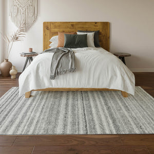 HomeRoots 8' X 10' Gray & Silver Striped Washable Area Rug - Durable, UV-Protected & Stain-Resistant Design 650804