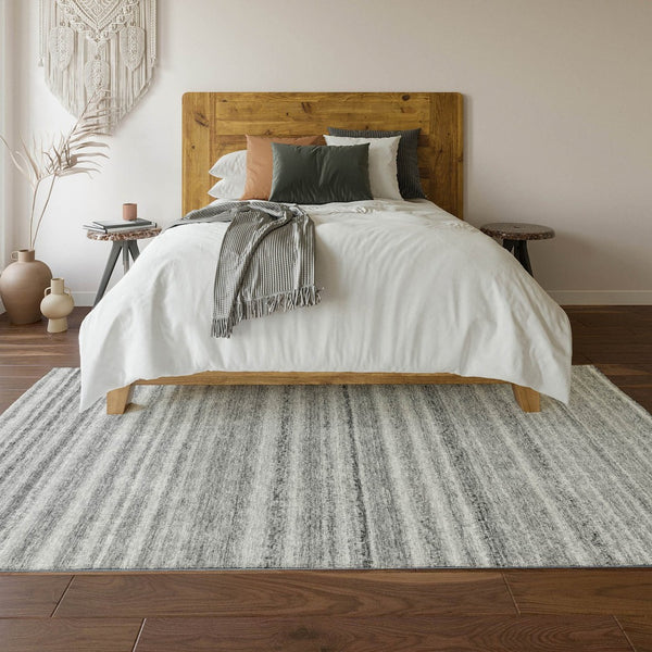HomeRoots 8' X 10' Gray & Silver Striped Washable Area Rug - Durable, UV-Protected & Stain-Resistant Design 650804
