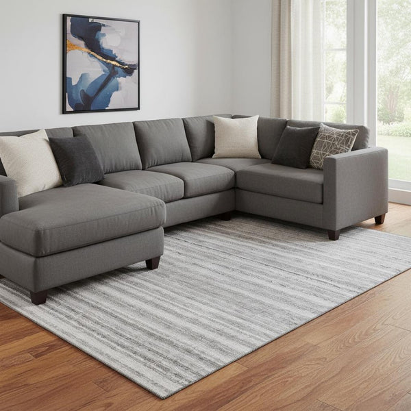 HomeRoots 10' Gray and Silver Striped Washable Area Rug - Durable, UV-Protected, Family-Friendly Design for Home 650806