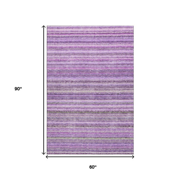 HomeRoots 5' Purple and Gray Striped Washable Area Rug - Durable, Stain-Resistant, UV-Protected for Homes 650808