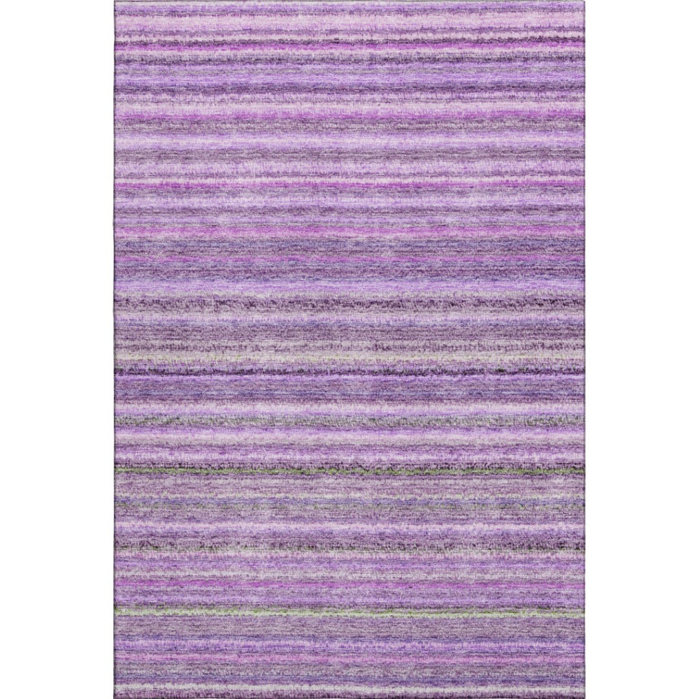 HomeRoots 5' Purple and Gray Striped Washable Area Rug - Durable, Stain-Resistant, UV-Protected for Homes 650808