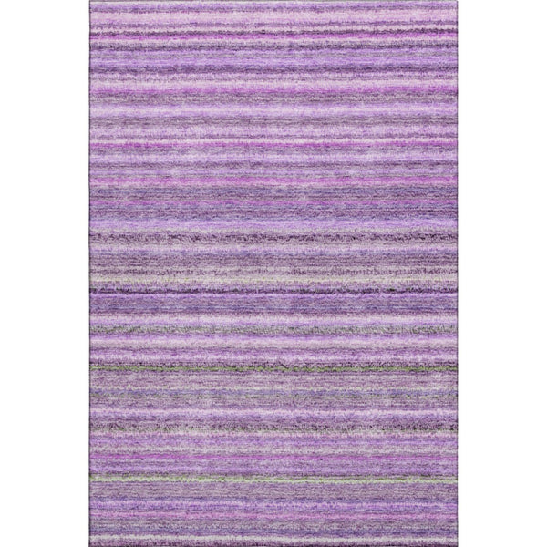 HomeRoots 5' Purple and Gray Striped Washable Area Rug - Durable, Stain-Resistant, UV-Protected for Homes 650808