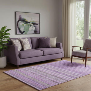 HomeRoots 5' Purple and Gray Striped Washable Area Rug - Durable, Stain-Resistant, UV-Protected for Homes 650808