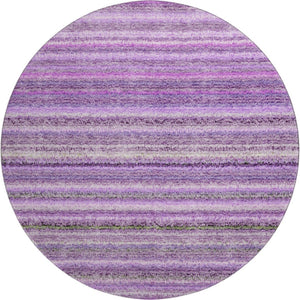 HomeRoots 8' Purple and Gray Striped Washable Round Rug with UV Protection – Stylish, Durable, and Easy-Care! 650809