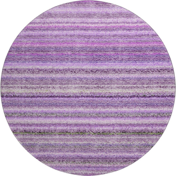 HomeRoots 8' Purple and Gray Striped Washable Round Rug with UV Protection – Stylish, Durable, and Easy-Care! 650809