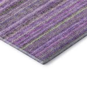 HomeRoots 8' Purple and Gray Striped Washable Round Rug with UV Protection – Stylish, Durable, and Easy-Care! 650809