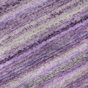 HomeRoots 8' Purple and Gray Striped Washable Round Rug with UV Protection – Stylish, Durable, and Easy-Care! 650809