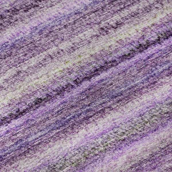 HomeRoots 8' Purple and Gray Striped Washable Round Rug with UV Protection – Stylish, Durable, and Easy-Care! 650809