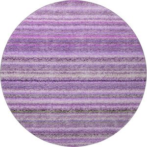 HomeRoots 8' Purple and Gray Striped Washable Round Rug with UV Protection – Stylish, Durable, and Easy-Care! 650809