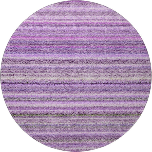 HomeRoots 8' Purple and Gray Striped Washable Round Rug with UV Protection – Stylish, Durable, and Easy-Care! 650809