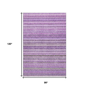 HomeRoots 8' X 10' Purple and Gray Striped Washable Area Rug – Durable, Stain Resistant, UV Protected for Homes! 650810