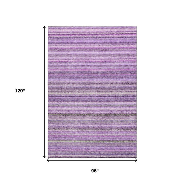 HomeRoots 8' X 10' Purple and Gray Striped Washable Area Rug – Durable, Stain Resistant, UV Protected for Homes! 650810