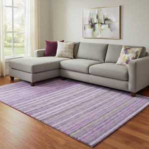 HomeRoots 8' X 10' Purple and Gray Striped Washable Area Rug – Durable, Stain Resistant, UV Protected for Homes! 650810