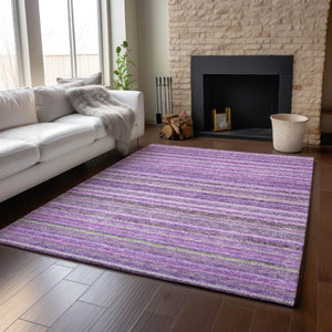 HomeRoots 9' X 12' Stylish Purple and Gray Striped Washable Area Rug with UV Protection for High-Traffic Spaces 650811