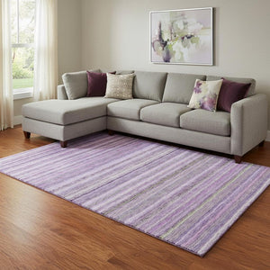 HomeRoots 9' X 12' Stylish Purple and Gray Striped Washable Area Rug with UV Protection for High-Traffic Spaces 650811