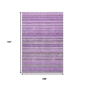 HomeRoots 9' X 12' Stylish Purple and Gray Striped Washable Area Rug with UV Protection for High-Traffic Spaces 650811