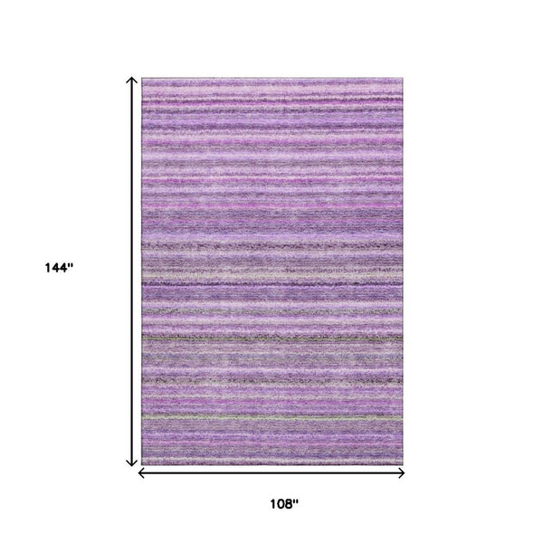 HomeRoots 9' X 12' Stylish Purple and Gray Striped Washable Area Rug with UV Protection for High-Traffic Spaces 650811