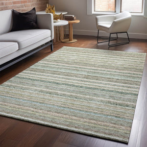 HomeRoots 5' X 8' Sage and Ivory Striped Washable Area Rug - Durable, Stain-Resistant with UV Protection! 650814
