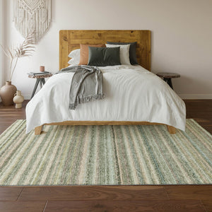 HomeRoots 5' X 8' Sage and Ivory Striped Washable Area Rug - Durable, Stain-Resistant with UV Protection! 650814