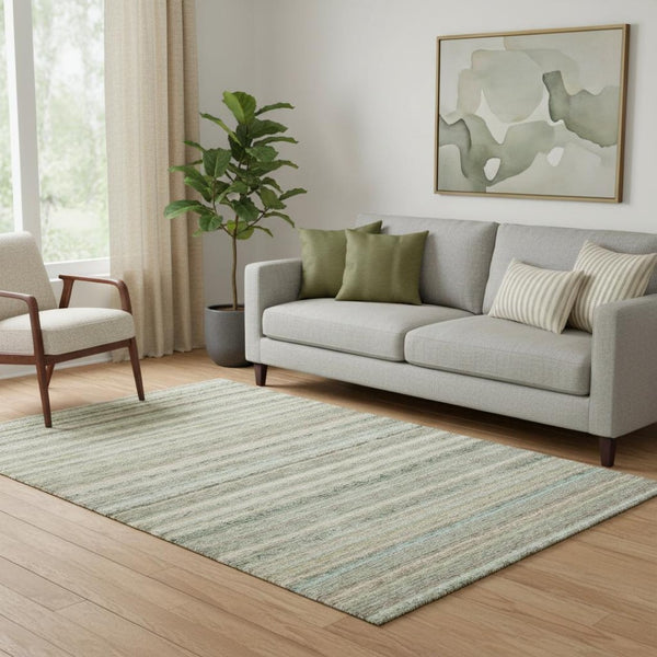 HomeRoots 5' X 8' Sage and Ivory Striped Washable Area Rug - Durable, Stain-Resistant with UV Protection! 650814