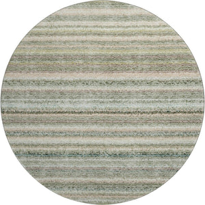 HomeRoots 8' Sage and Ivory Striped Round Rug - Washable, UV-Protected, Durable Design for High-Traffic Areas 650815