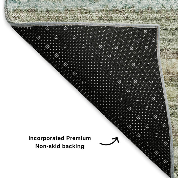 HomeRoots 8' Sage and Ivory Striped Round Rug - Washable, UV-Protected, Durable Design for High-Traffic Areas 650815