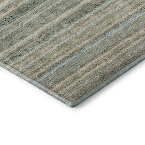 HomeRoots 8' Sage and Ivory Striped Round Rug - Washable, UV-Protected, Durable Design for High-Traffic Areas 650815