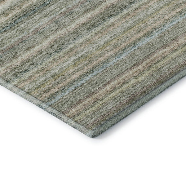 HomeRoots 8' Sage and Ivory Striped Round Rug - Washable, UV-Protected, Durable Design for High-Traffic Areas 650815