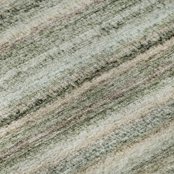 HomeRoots 8' Sage and Ivory Striped Round Rug - Washable, UV-Protected, Durable Design for High-Traffic Areas 650815