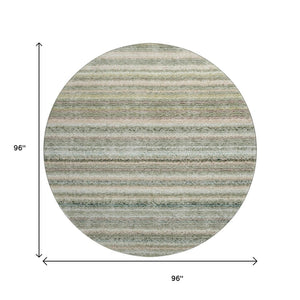 HomeRoots 8' Sage and Ivory Striped Round Rug - Washable, UV-Protected, Durable Design for High-Traffic Areas 650815