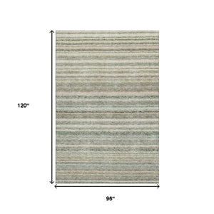 HomeRoots 8' X 10' Sage and Ivory Striped Area Rug - Soft, Stain-Resistant, UV-Protected for High-Traffic Spaces! 650816