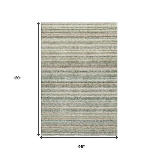 HomeRoots 8' X 10' Sage and Ivory Striped Area Rug - Soft, Stain-Resistant, UV-Protected for High-Traffic Spaces! 650816