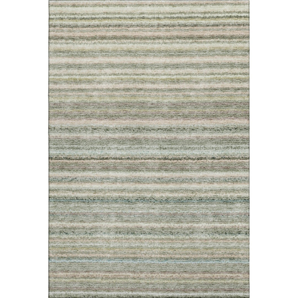 HomeRoots 8' X 10' Sage and Ivory Striped Area Rug - Soft, Stain-Resistant, UV-Protected for High-Traffic Spaces! 650816