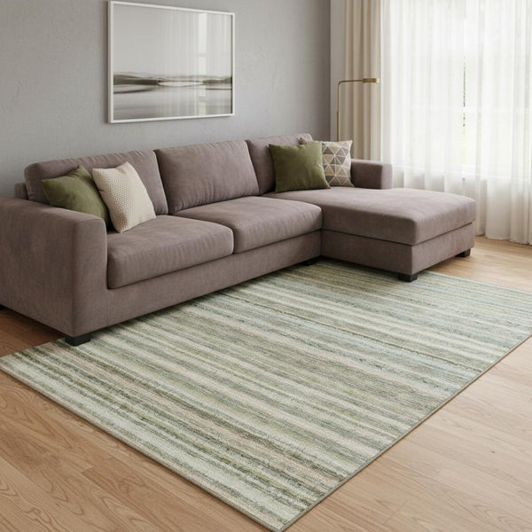 HomeRoots 9' X 12' Sage and Ivory Striped Washable Area Rug with UV Protection for Elegant Indoor Spaces 650817