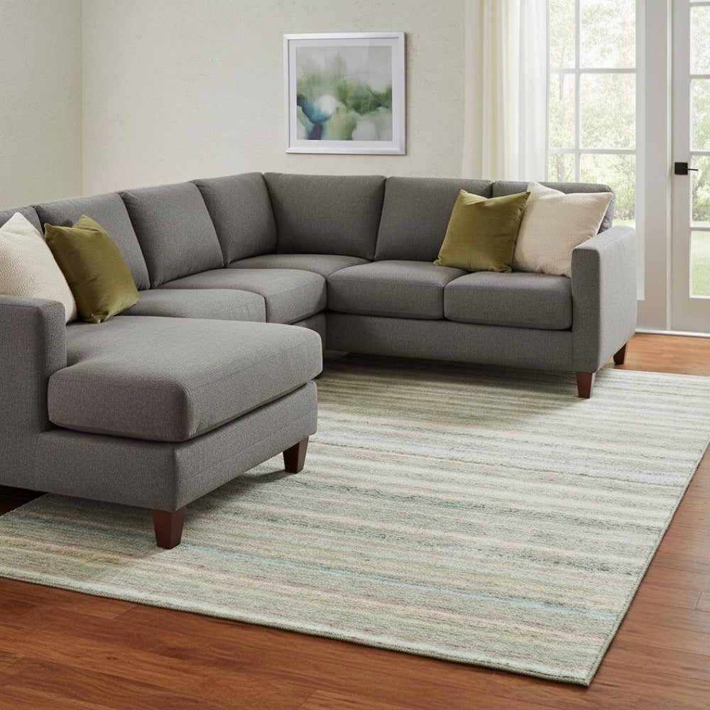 HomeRoots 10' X 14' Sage Striped Area Rug – Washable, UV Protected, Stain Resistant, Perfect for Busy Homes! 650818