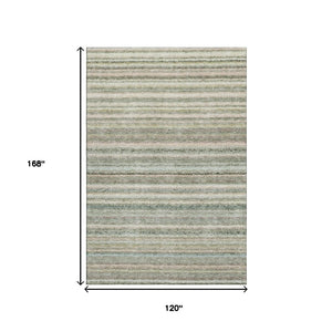 HomeRoots 10' X 14' Sage Striped Area Rug – Washable, UV Protected, Stain Resistant, Perfect for Busy Homes! 650818