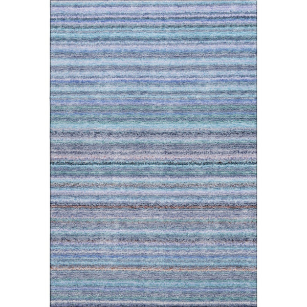 HomeRoots 5' Sky Blue & Gray Striped Washable Area Rug - Durable, UV-Protected for Stylish Home Décor 650820