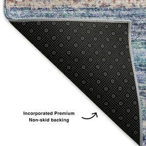 HomeRoots 5' Sky Blue & Gray Striped Washable Area Rug - Durable, UV-Protected for Stylish Home Décor 650820