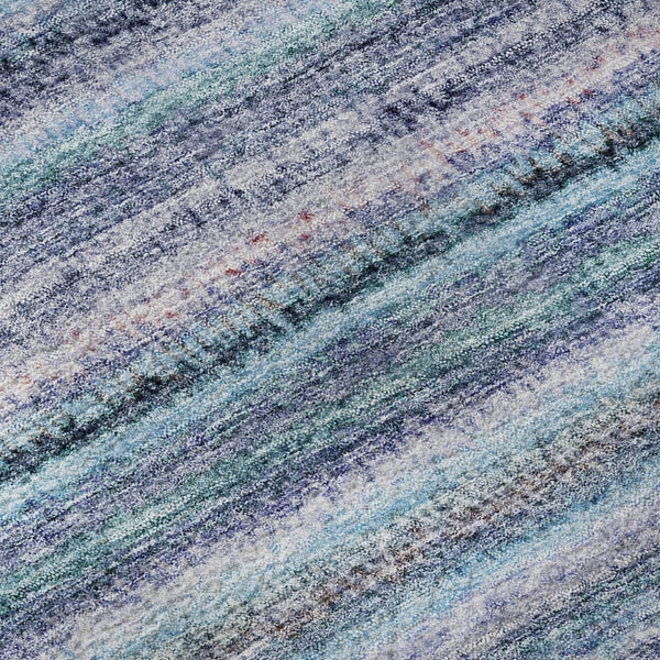 HomeRoots 5' Sky Blue & Gray Striped Washable Area Rug - Durable, UV-Protected for Stylish Home Décor 650820