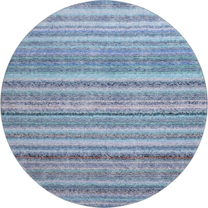 HomeRoots 8' Sky Blue and Gray Striped Round Rug - Washable, UV Protected, Stain Resistant for Busy Homes! 650821