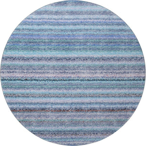 HomeRoots 8' Sky Blue and Gray Striped Round Rug - Washable, UV Protected, Stain Resistant for Busy Homes! 650821