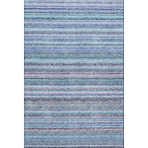 HomeRoots 8' x 10' Sky Blue & Gray Striped Washable Area Rug - Stain Resistant, UV Protected & Soft Pile 650822