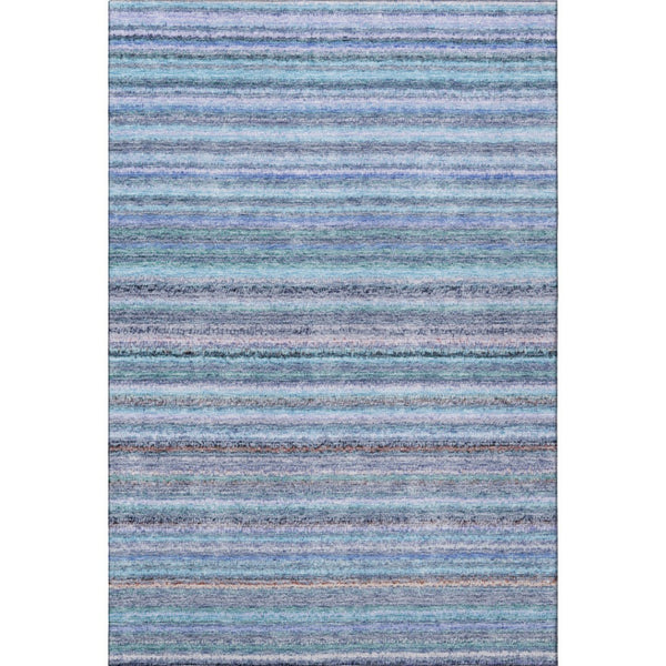 HomeRoots 8' x 10' Sky Blue & Gray Striped Washable Area Rug - Stain Resistant, UV Protected & Soft Pile 650822