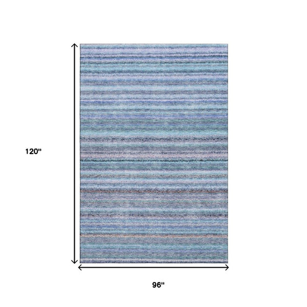 HomeRoots 8' x 10' Sky Blue & Gray Striped Washable Area Rug - Stain Resistant, UV Protected & Soft Pile 650822