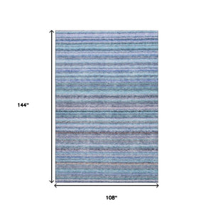 HomeRoots 9' X 12' Sky Blue and Gray Striped Area Rug - Washable, UV Protected, Perfect for High-Traffic Spaces 650823
