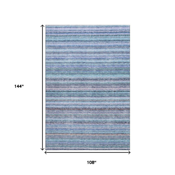 HomeRoots 9' X 12' Sky Blue and Gray Striped Area Rug - Washable, UV Protected, Perfect for High-Traffic Spaces 650823